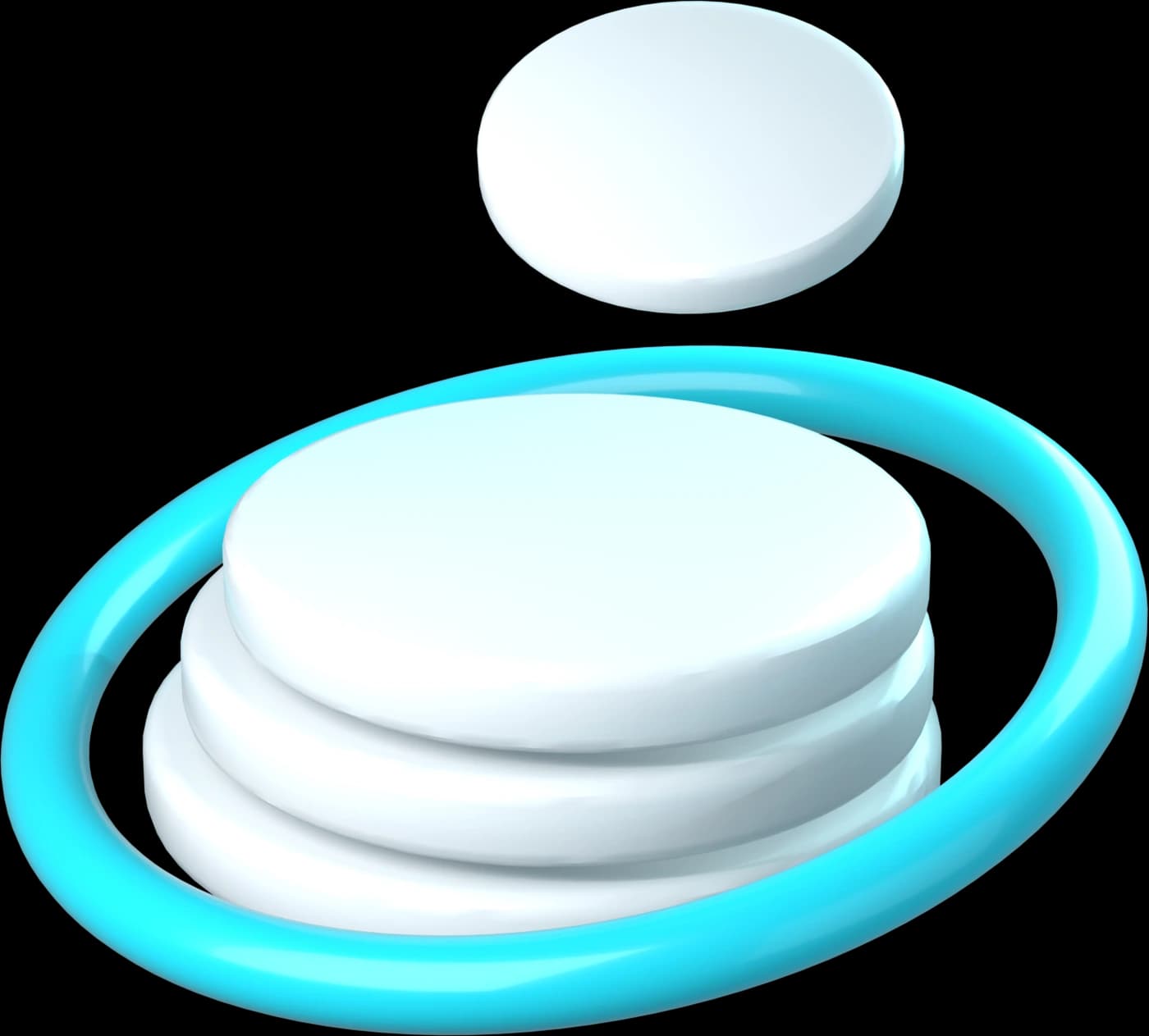 Un teanc de discuri albe strâns într-un inel cyan, cu un singur disc desprins deasupra lui.