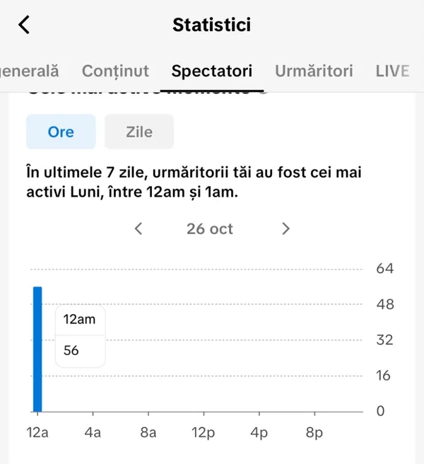 Statisticile TikTok, la Spectatori: orele în care au fost activi urmăritorii